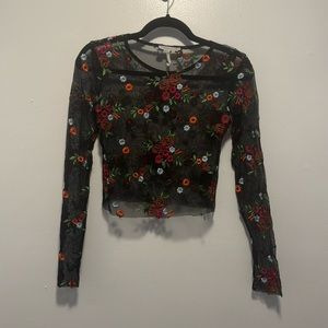 Floral Long Sleeve Mesh Crop Top -URBAN OUTFITTERS
